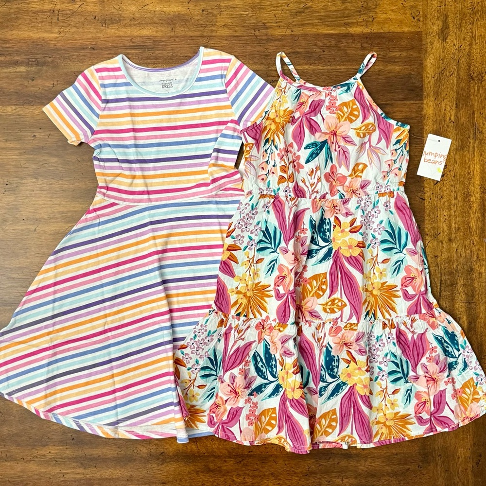 Jumping Beans Multicolor Striped and Floral Kids Dresses Size 7 NWT